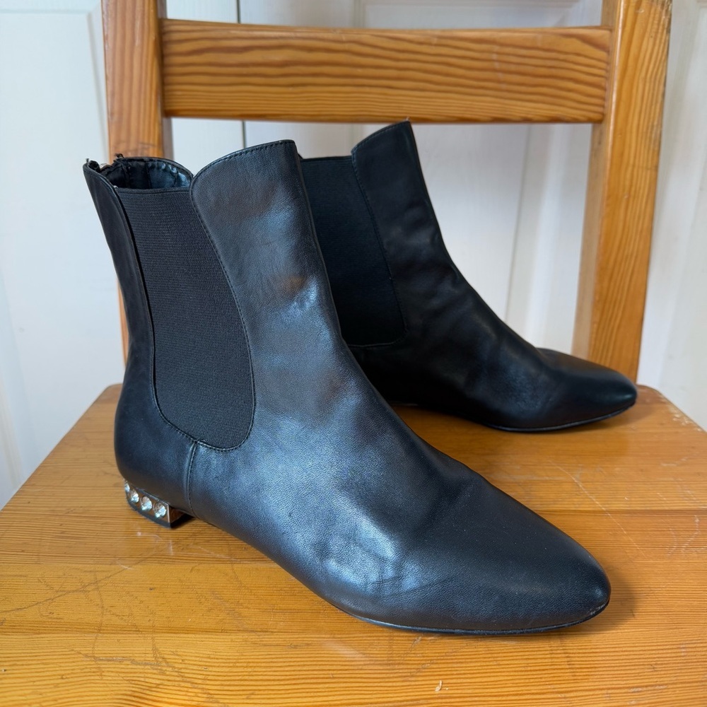 Modern Vice Leather Elegant Black Ankle Boots Rhinestone Heel 8